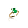 Gold bead emerald cut green emerald ring