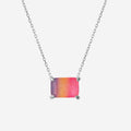 Sterling silver rectangle lavender/orange/pink ombre stone necklace