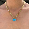 “Gemma” turquoise paperclip chain eye necklace