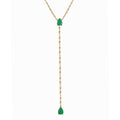 Silver gold plated diamond chain pear emerald lariat necklace