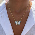 Silver gold plated mother of pearl turquoise butterfly necklace