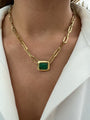 Silver gold plated emerald bezel paperclip chain necklace