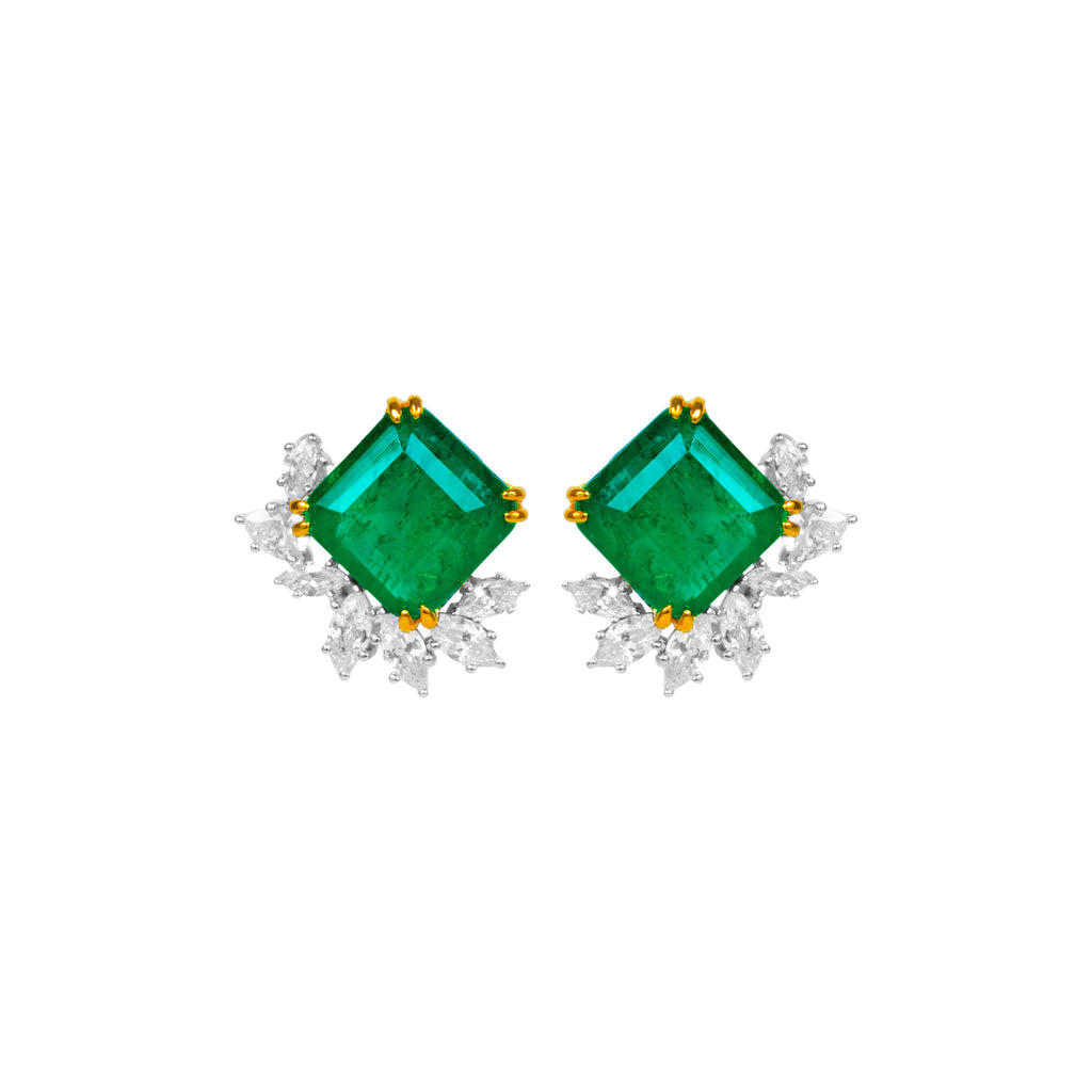 Sterling silver emerald earrings with marquis cz diamond