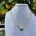 Silver gold plated emerald bezel paperclip chain necklace