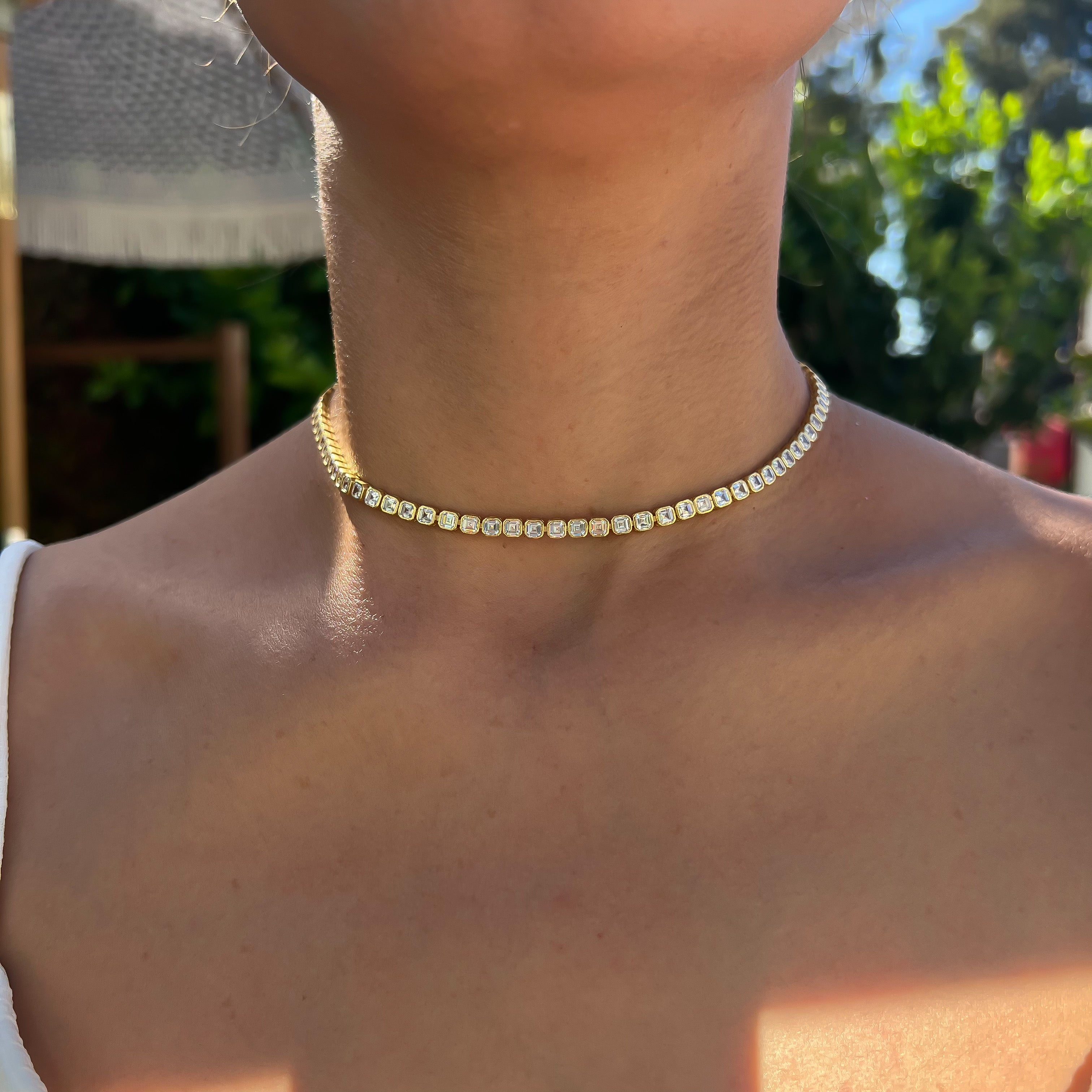 Silver gold plated asscher  cut choker