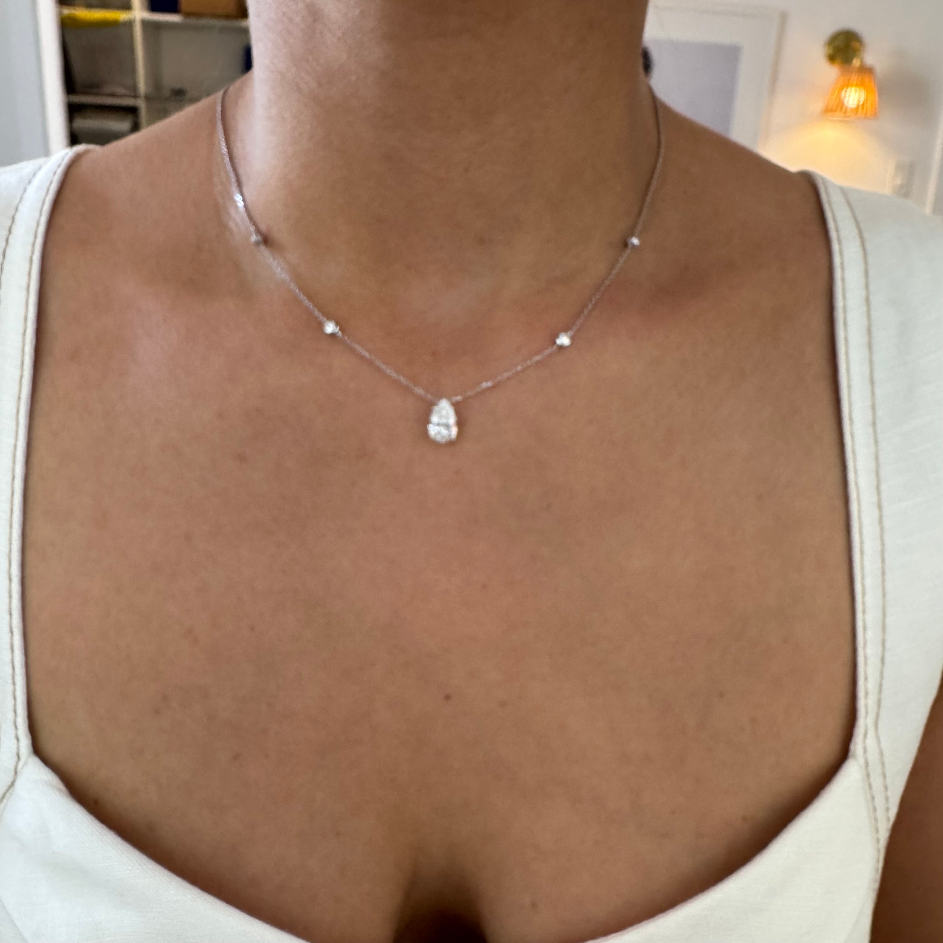 14k white gold pear lab diamond necklace
