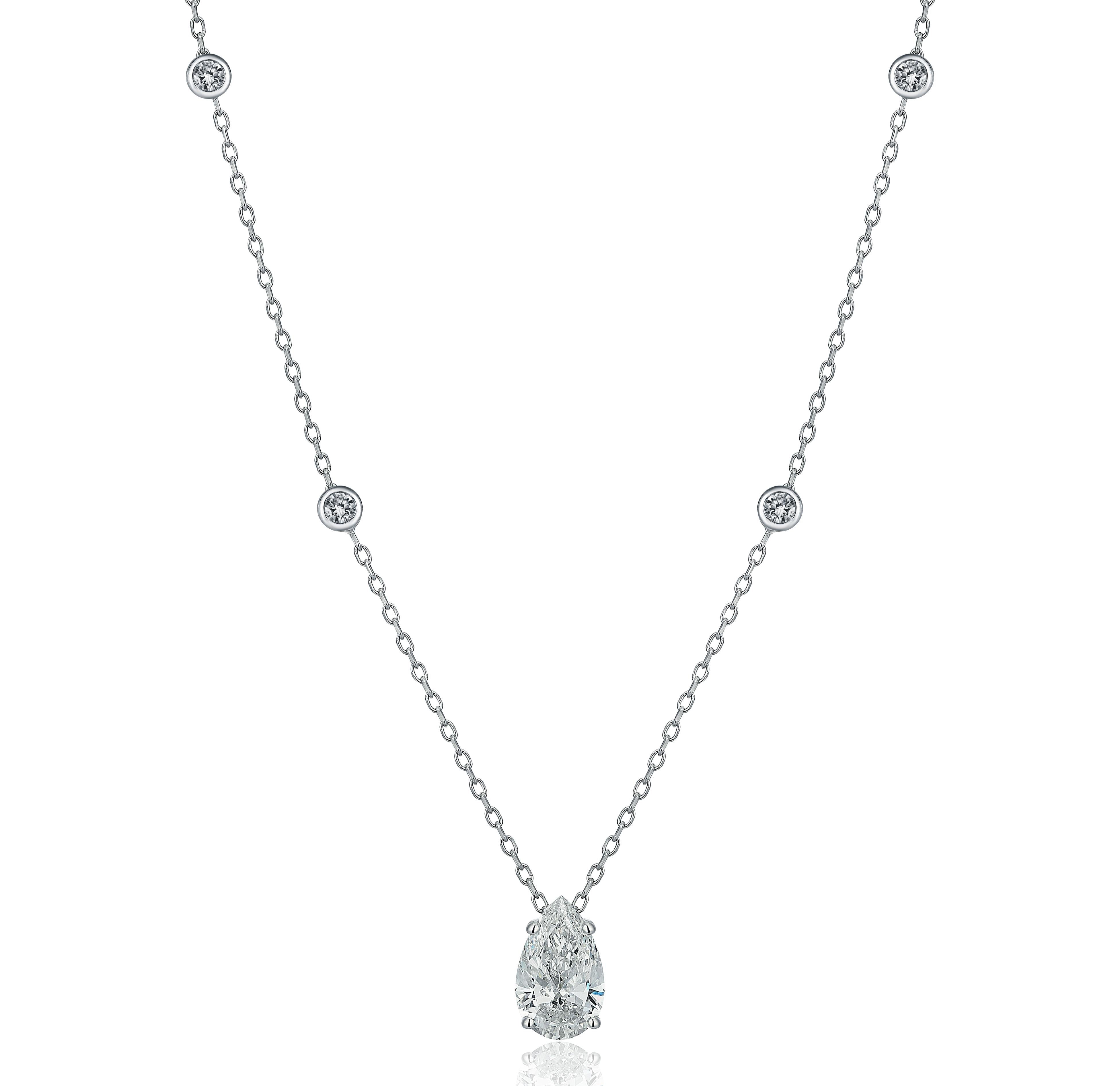 14k white gold pear lab diamond necklace