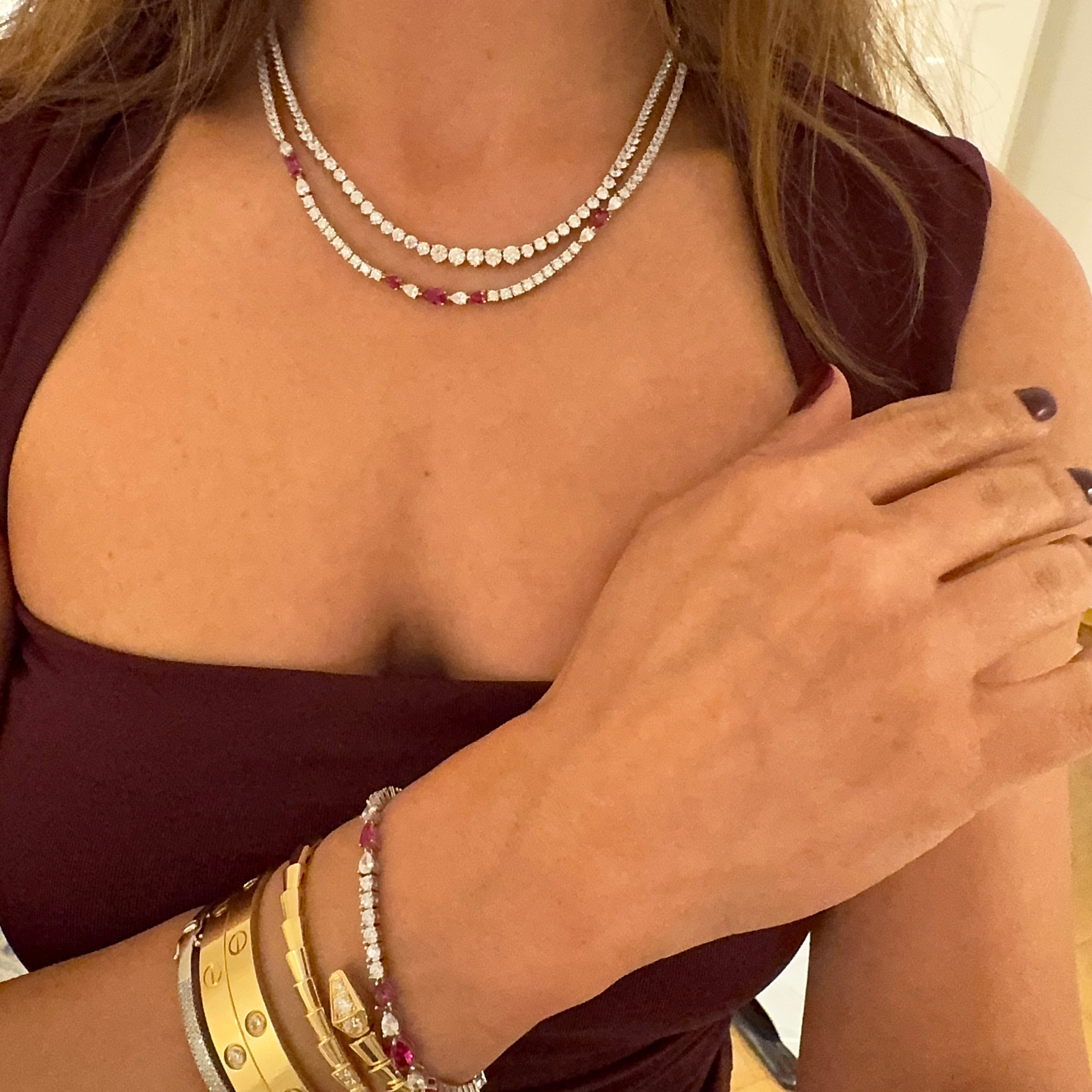 Silver ruby cz diamond tennis necklace