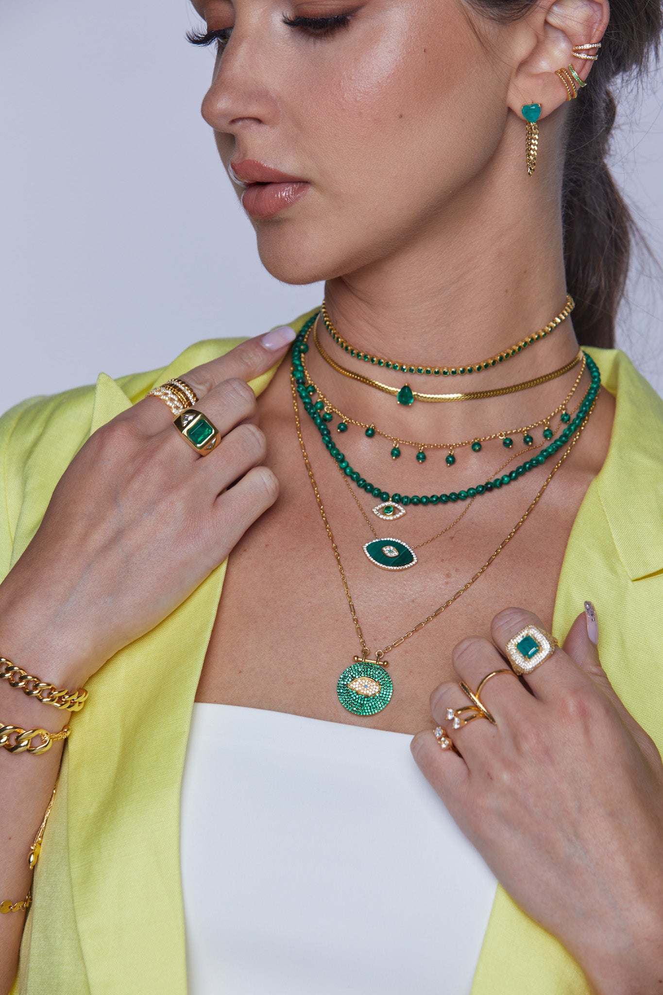 “Mallorca” Sterling silver gold plated eye necklace in green