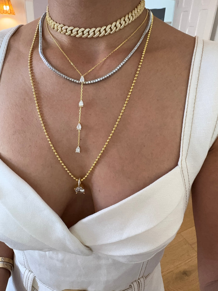 Silver gold plated pear drops lariat necklace