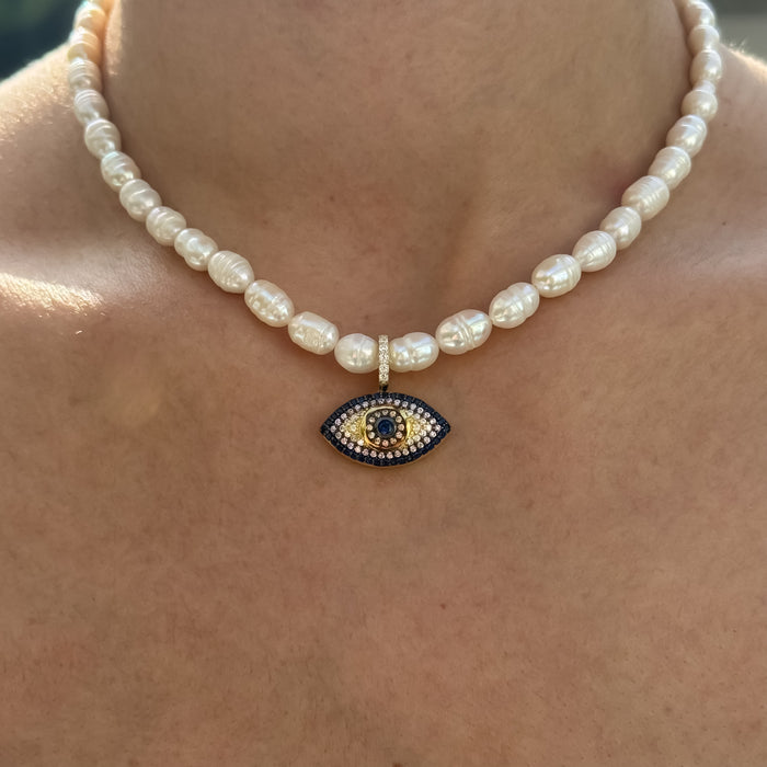 Pearl beaded “Eyeland” eye necklace