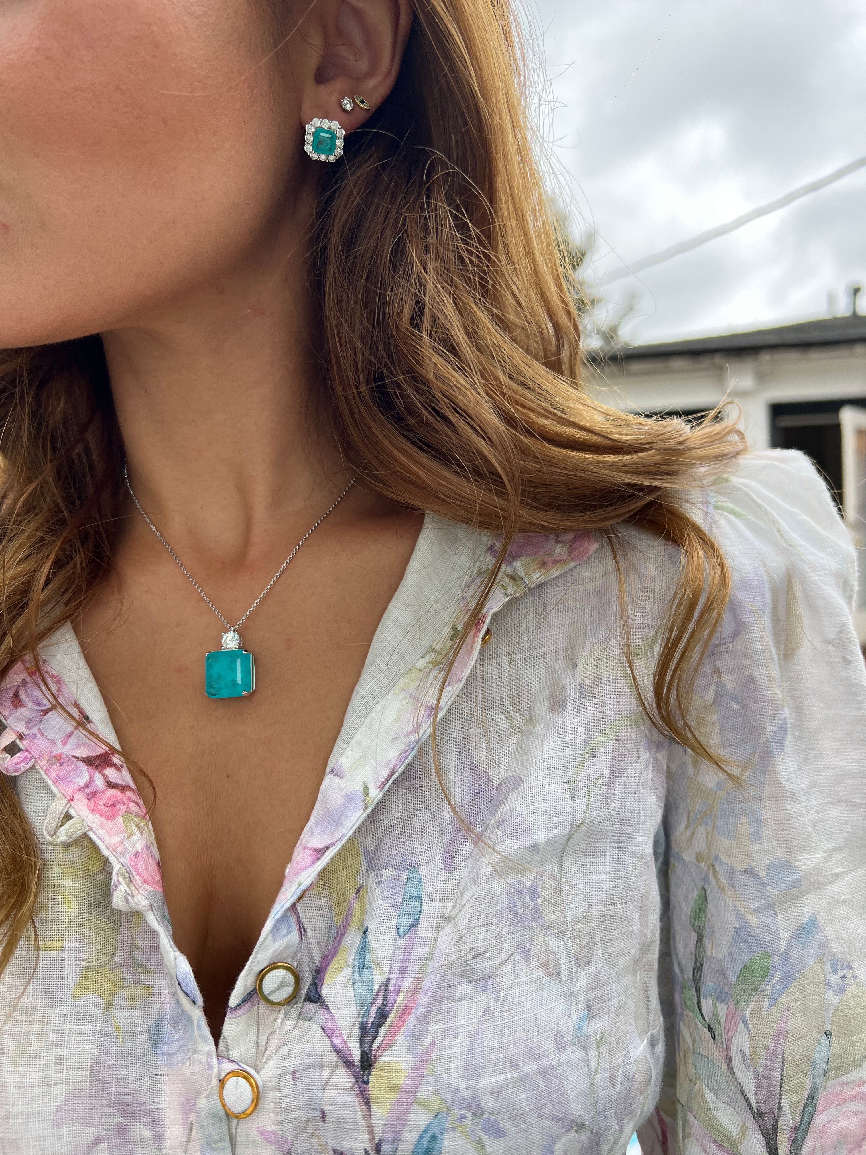 Sterling silver square paraiba necklace
