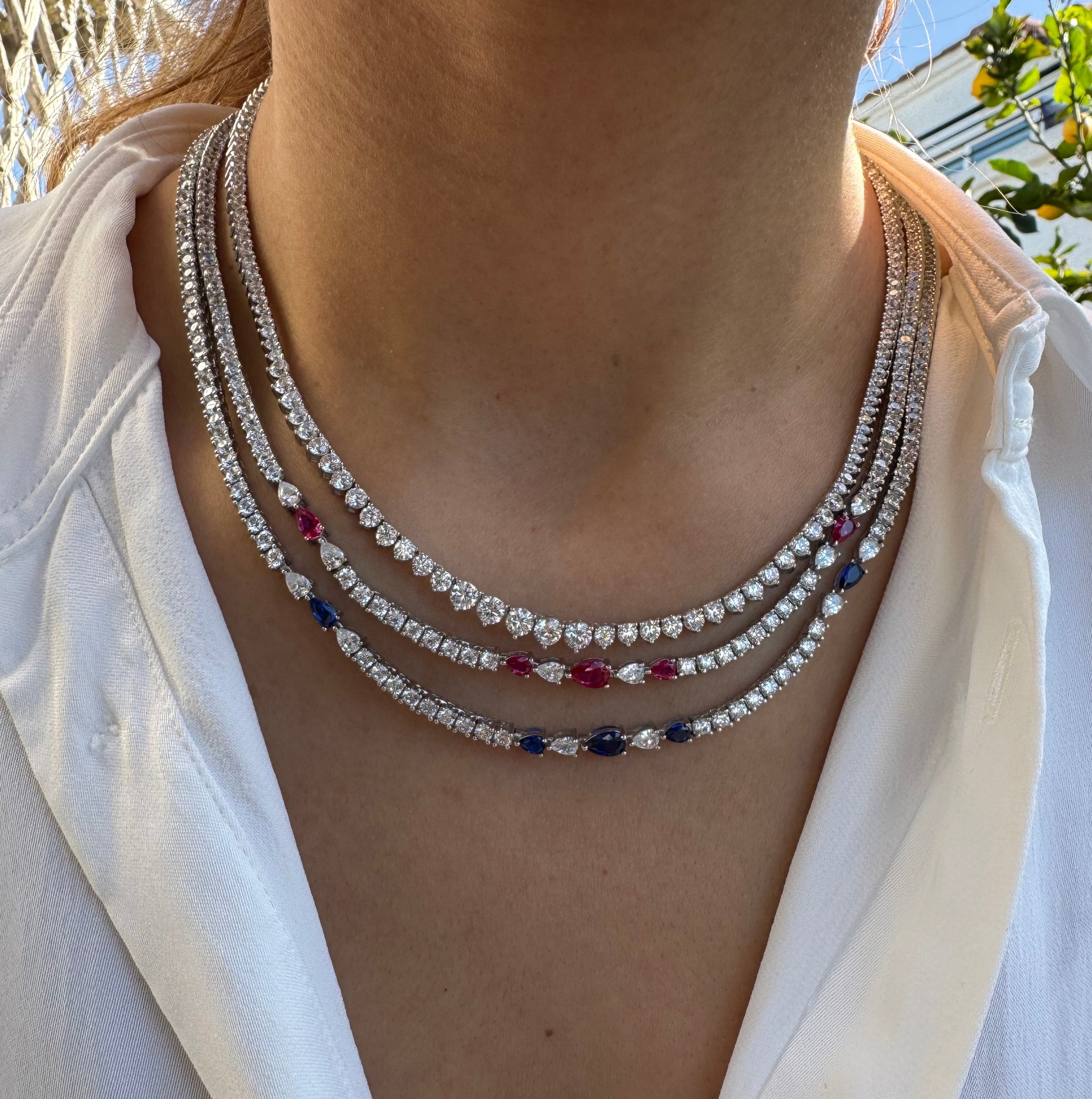 Silver ruby cz diamond tennis necklace