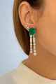 Sterling silver square double drop emerald earrings