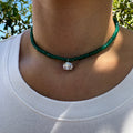 “Jardin” Emerald green beaded moissanite necklace