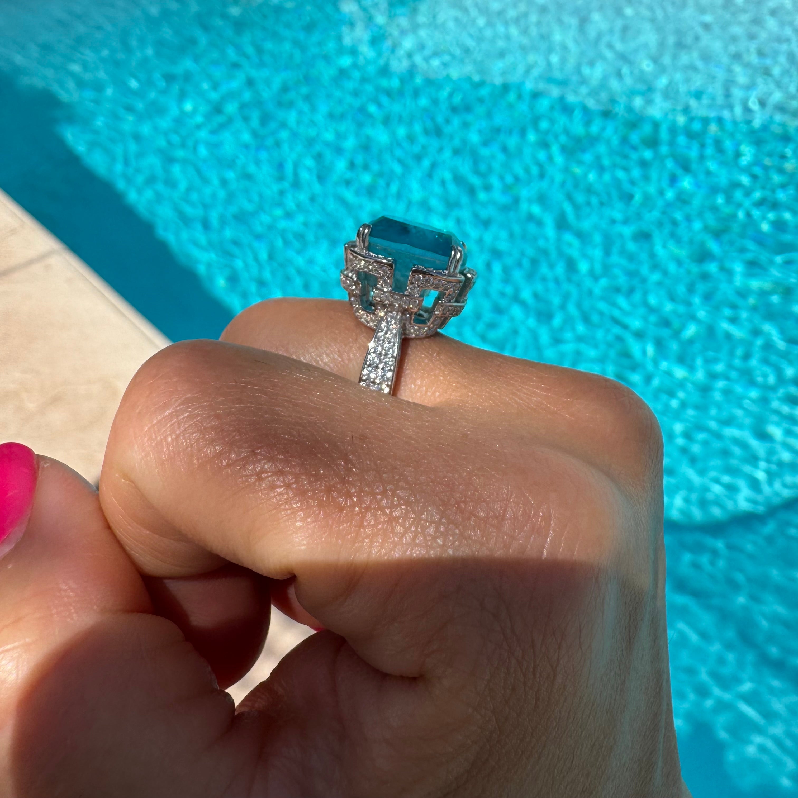 “Bora Bora” sterling silver cushion cut paraiba statement ring