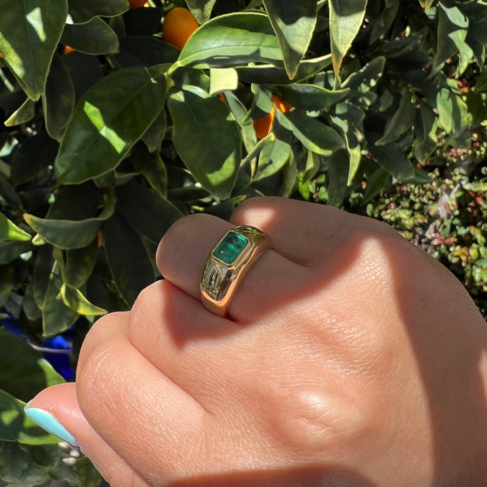 Silver gold plated simple emerald dome ring
