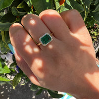 Dainty silver gold plated emerald halo ring