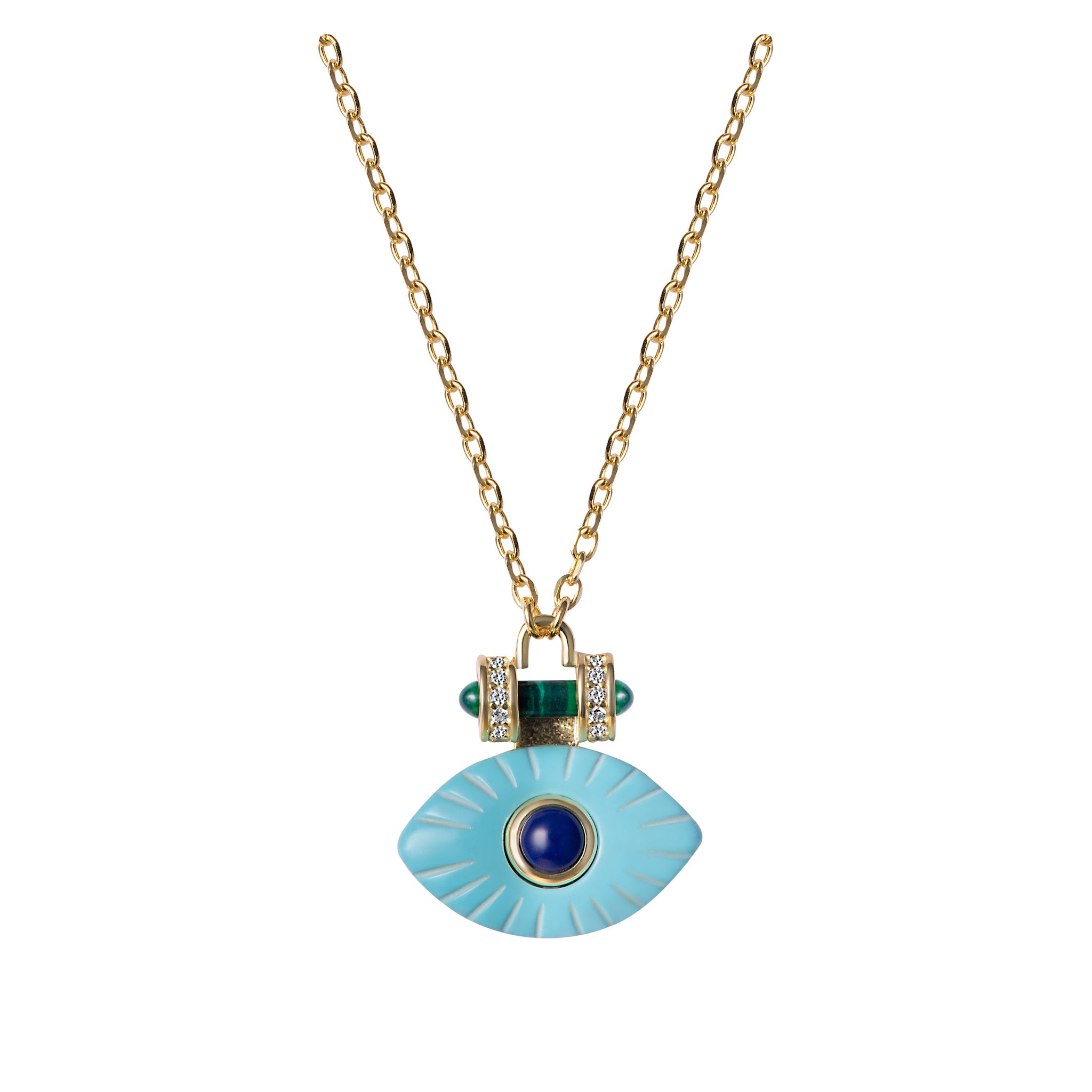 Silver gold plated turquoise & lapis eye necklace