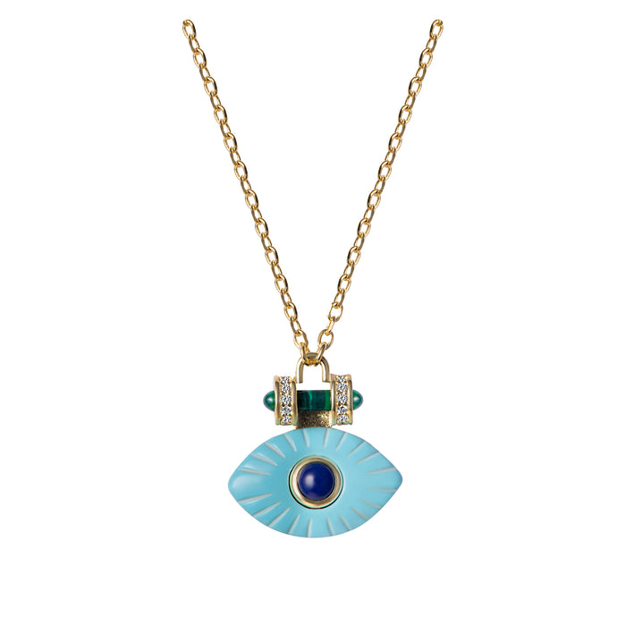 Silver gold plated turquoise & lapis eye necklace