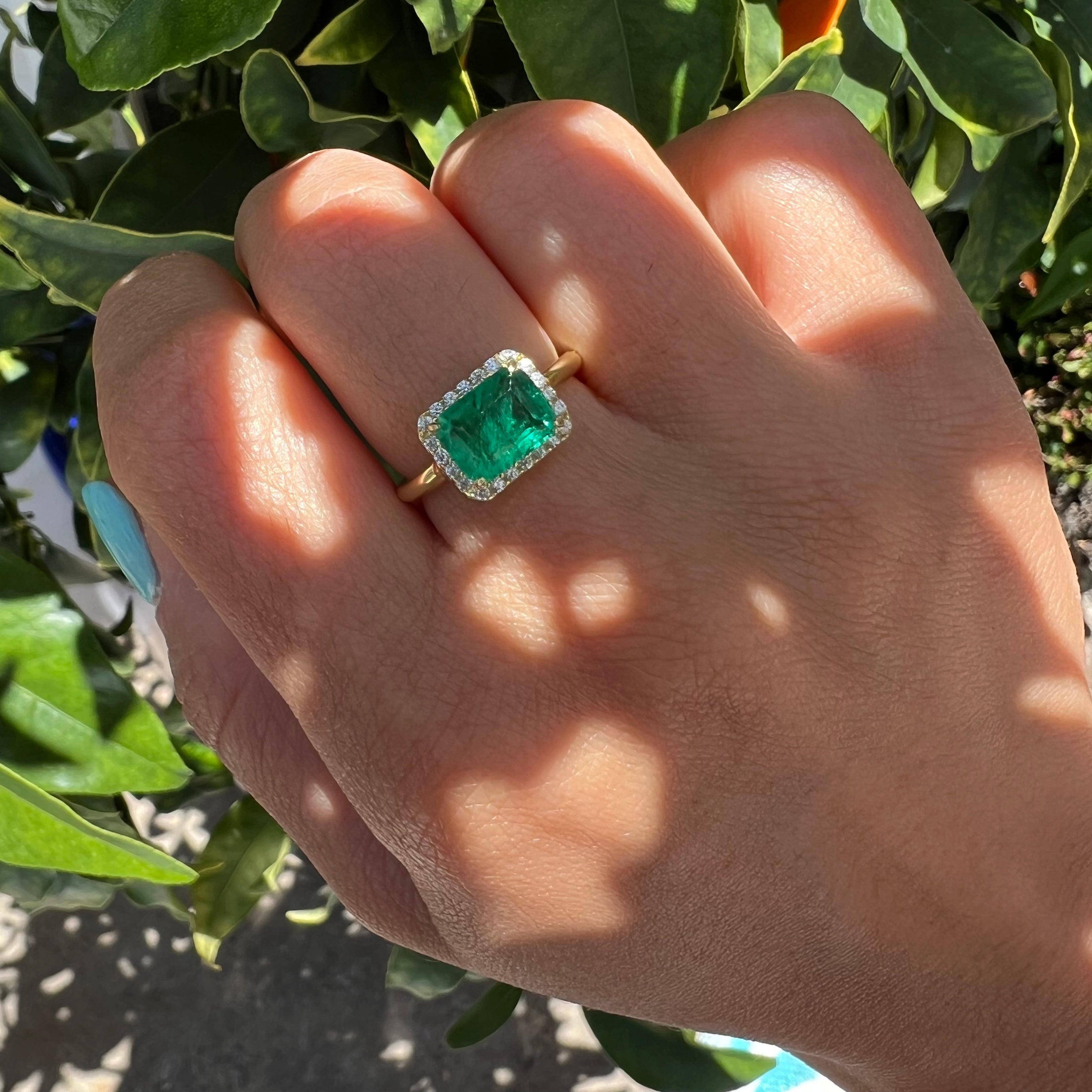 Dainty silver gold plated emerald halo ring