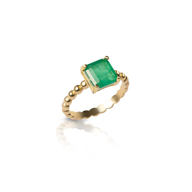 Gold bead square emerald ring Gemma Azzurro