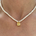Pearl beaded yellow diamond necklace