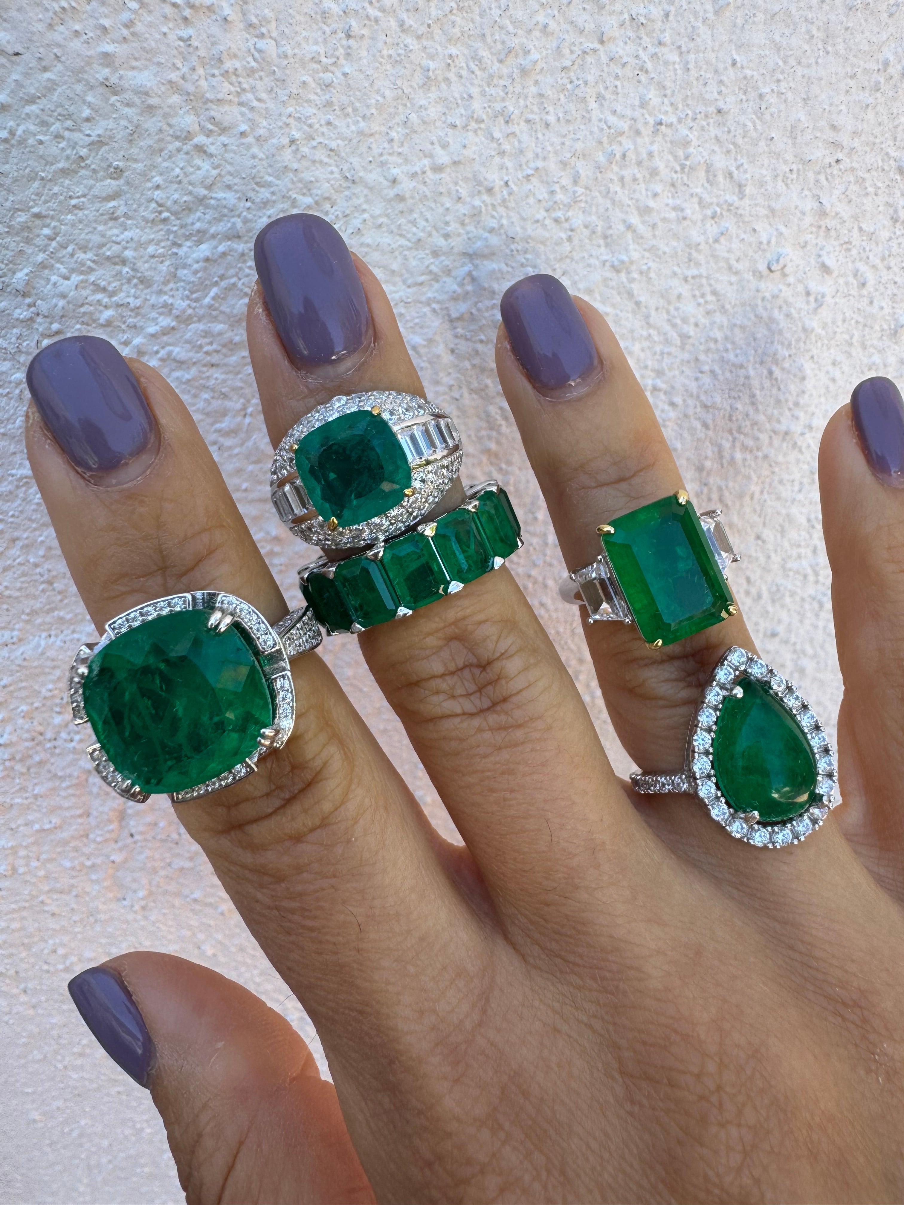 Sterling silver simulated emerald cabochon ring