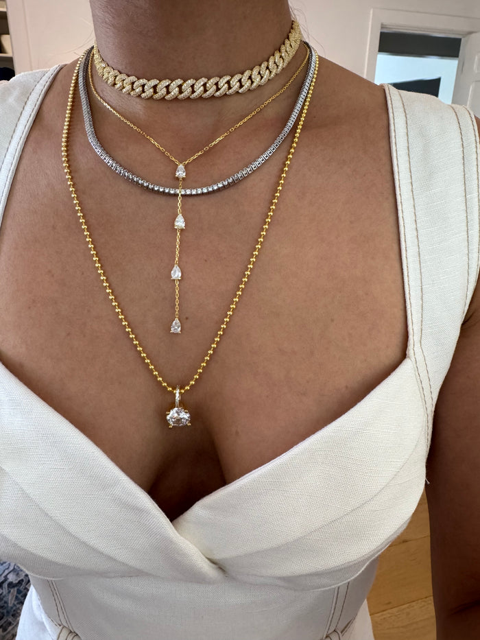 Silver gold plated ball chain round cz diamond necklace