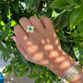 Silver gold plated emerald & cz clover ring