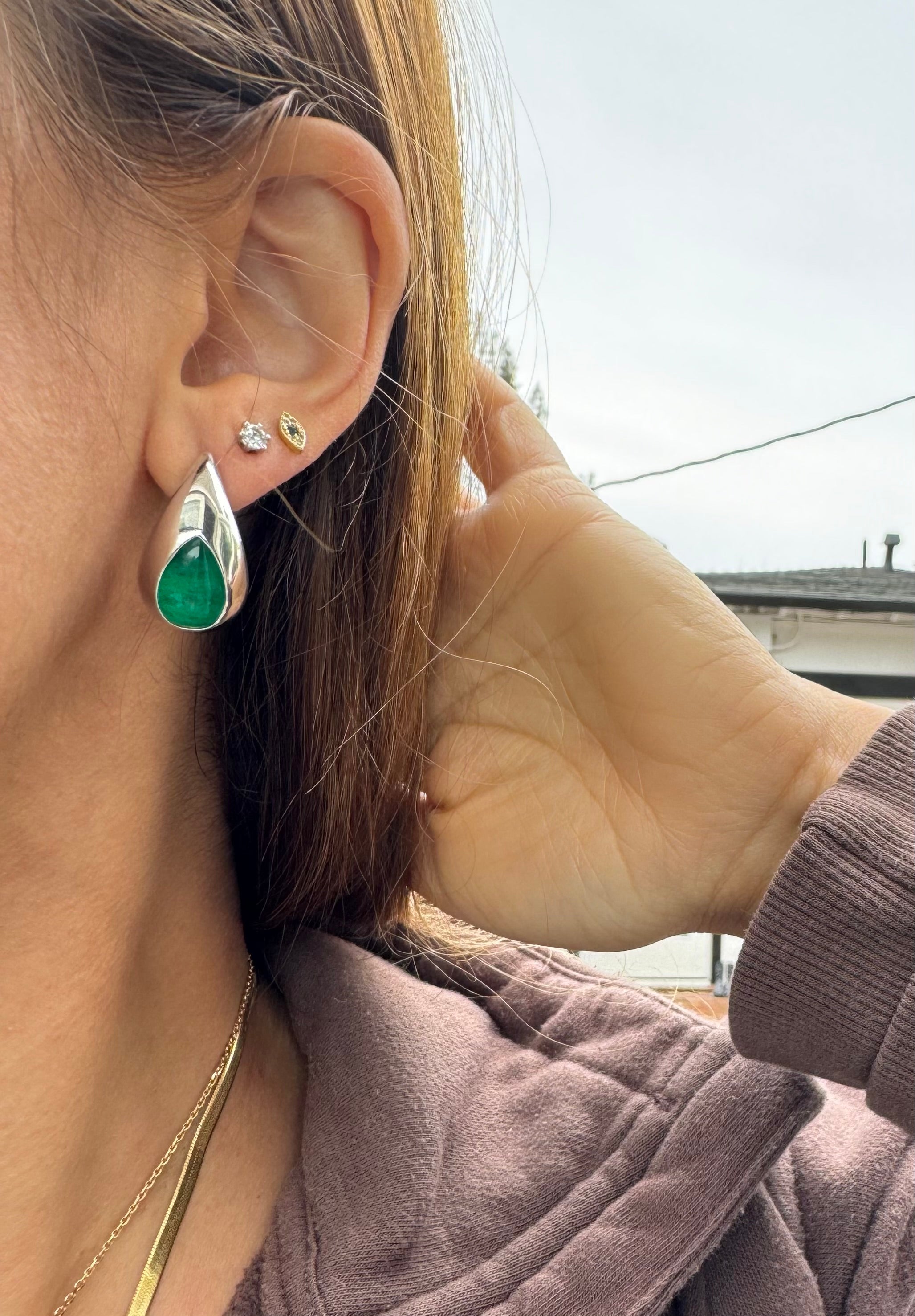 “Raindrops” Silver emerald teardrop earrings