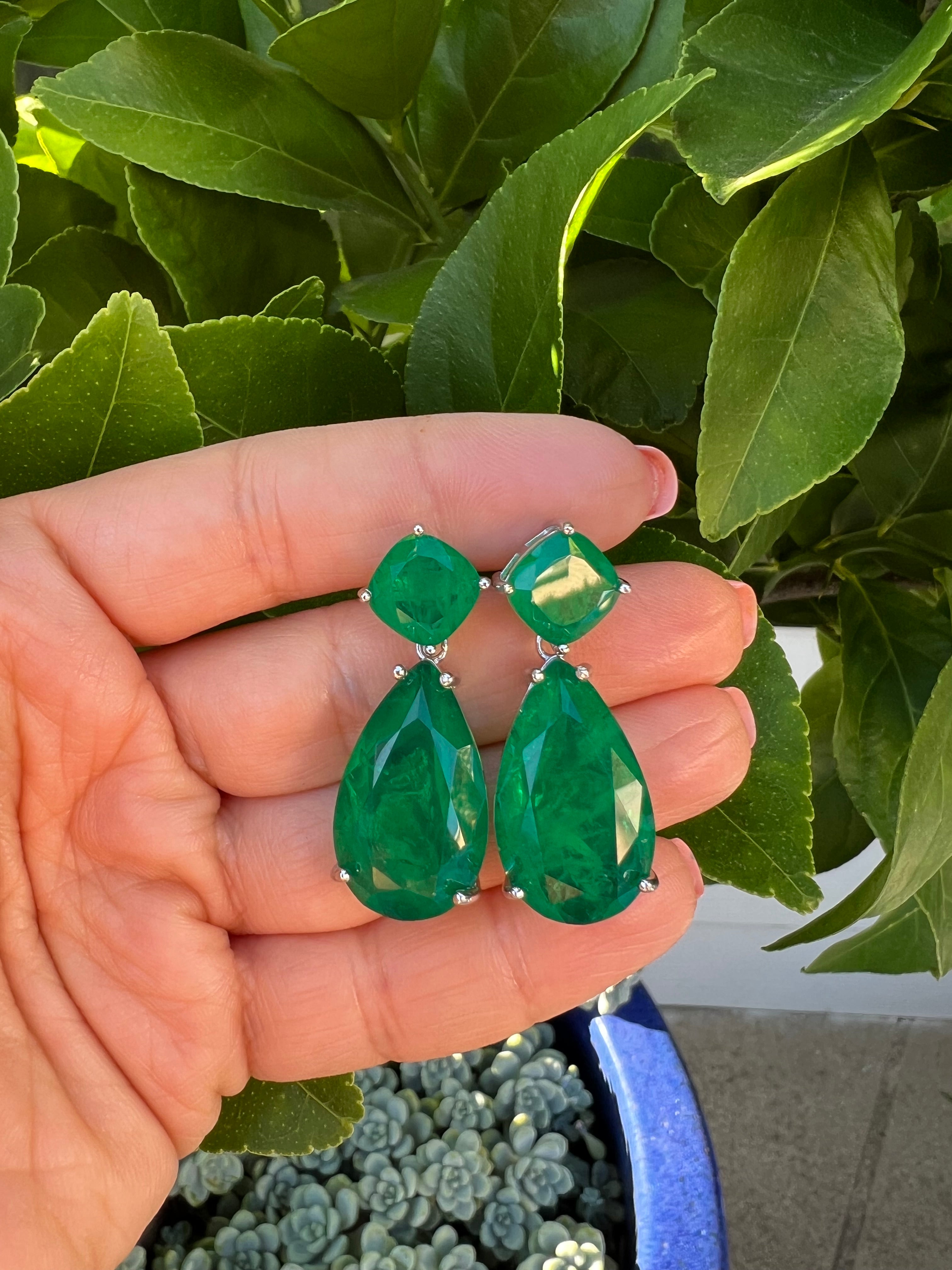 Sterling silver emerald pear shape earrings