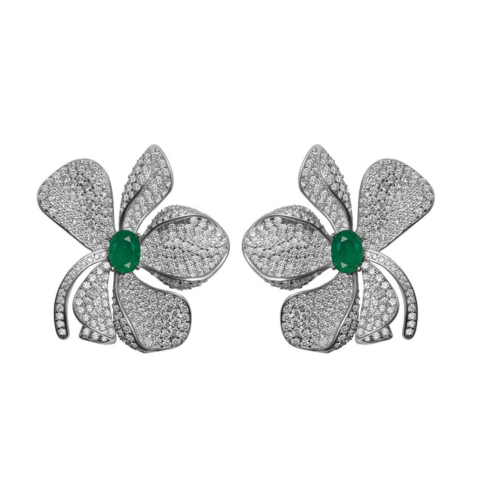 "Fleur" Sterling silver emerald statement earrings