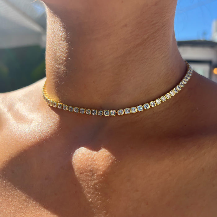 Silver gold plated asscher cut choker