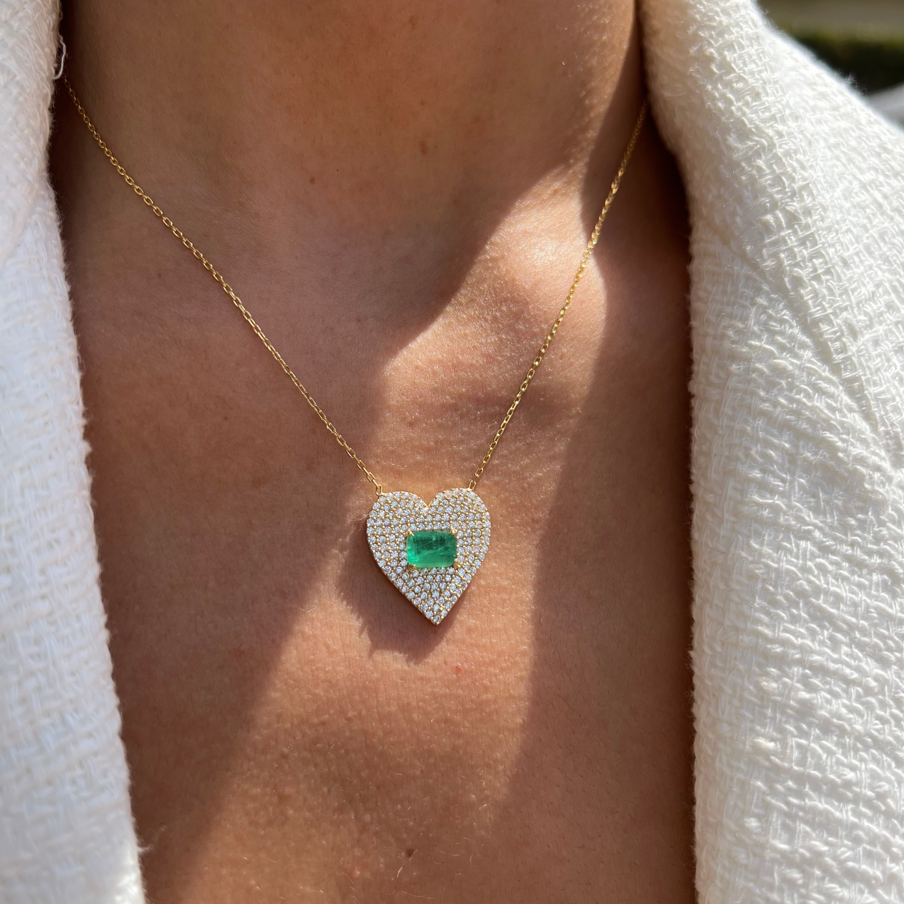 Silver gold plated “Mi Amor” emerald heart necklace