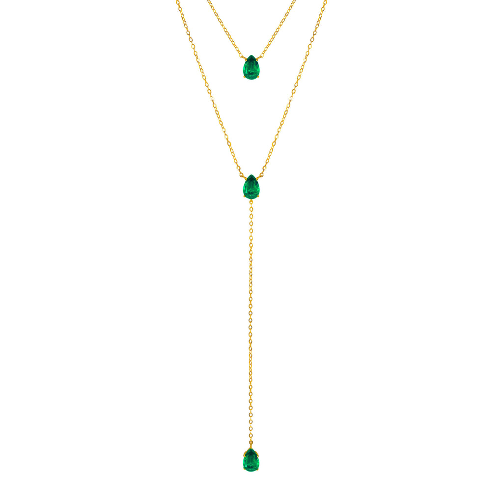 Silver gold plated emerald lariat necklace set