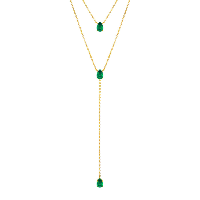 Silver gold plated emerald lariat necklace set