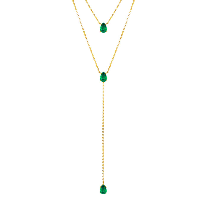 PRE-ORDER Silver gold plated emerald lariat necklace set