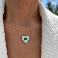 Silver gold plated “Mi Amor” emerald heart necklace