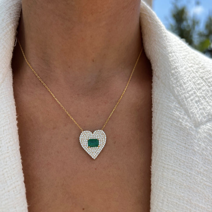 Silver gold plated “Mi Amor” emerald heart necklace