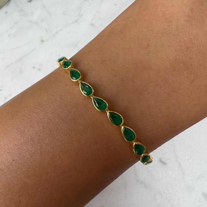 Silver gold plated emerald pear shape tennis bracelet