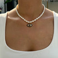 Pearl beaded “Eyeland” eye necklace