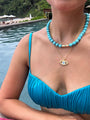 Silver gold plated turquoise hammered evil eye necklace