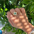 Silver gold plated emerald & cz clover ring
