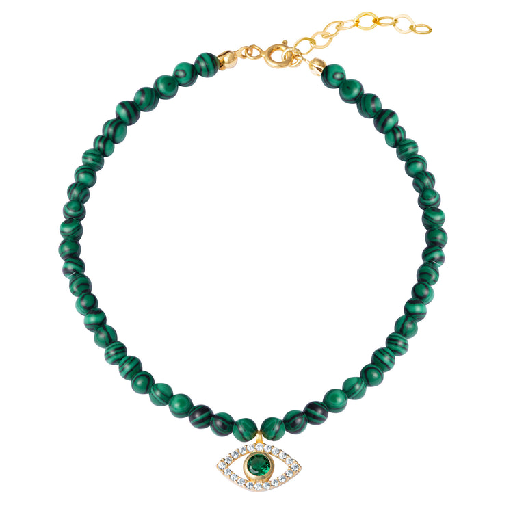 Malachite beaded green eye anklet – Gemma Azzurro