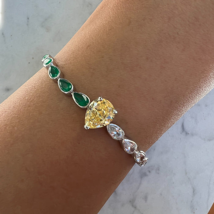 Silver gold plated yellow pear multicolor stone bracelet