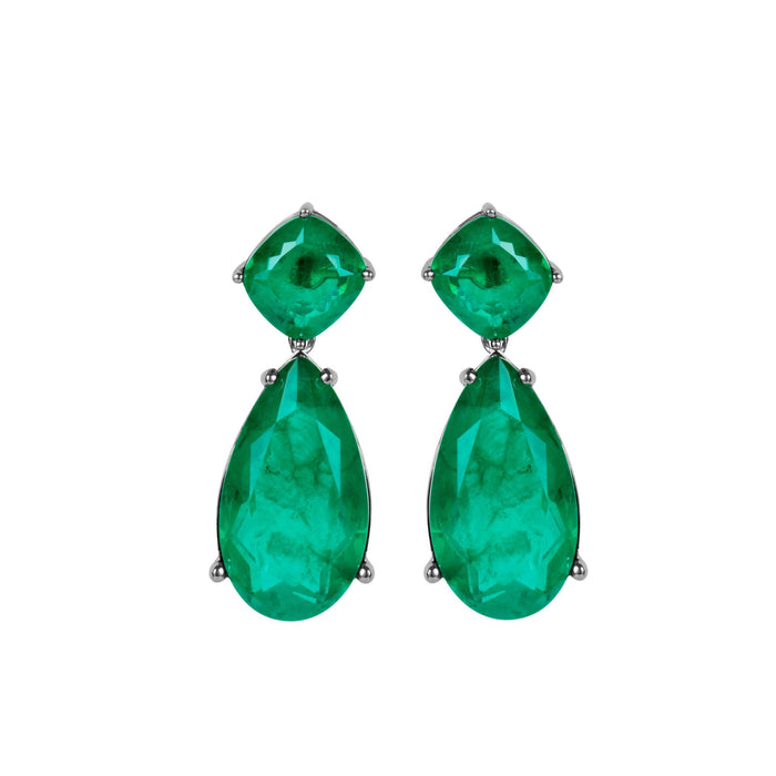 Sterling silver emerald pear shape earrings