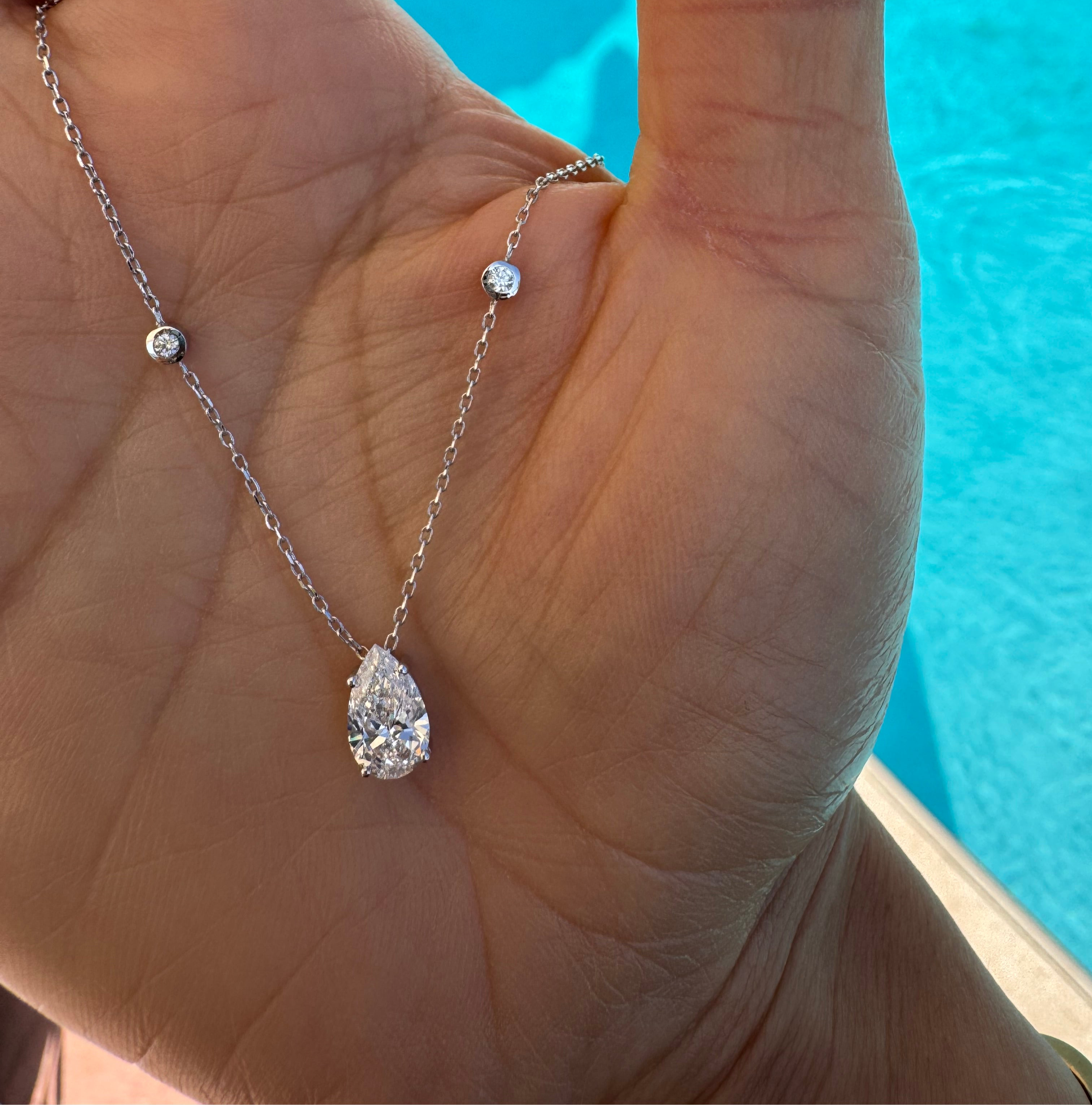 14k white gold pear lab diamond necklace