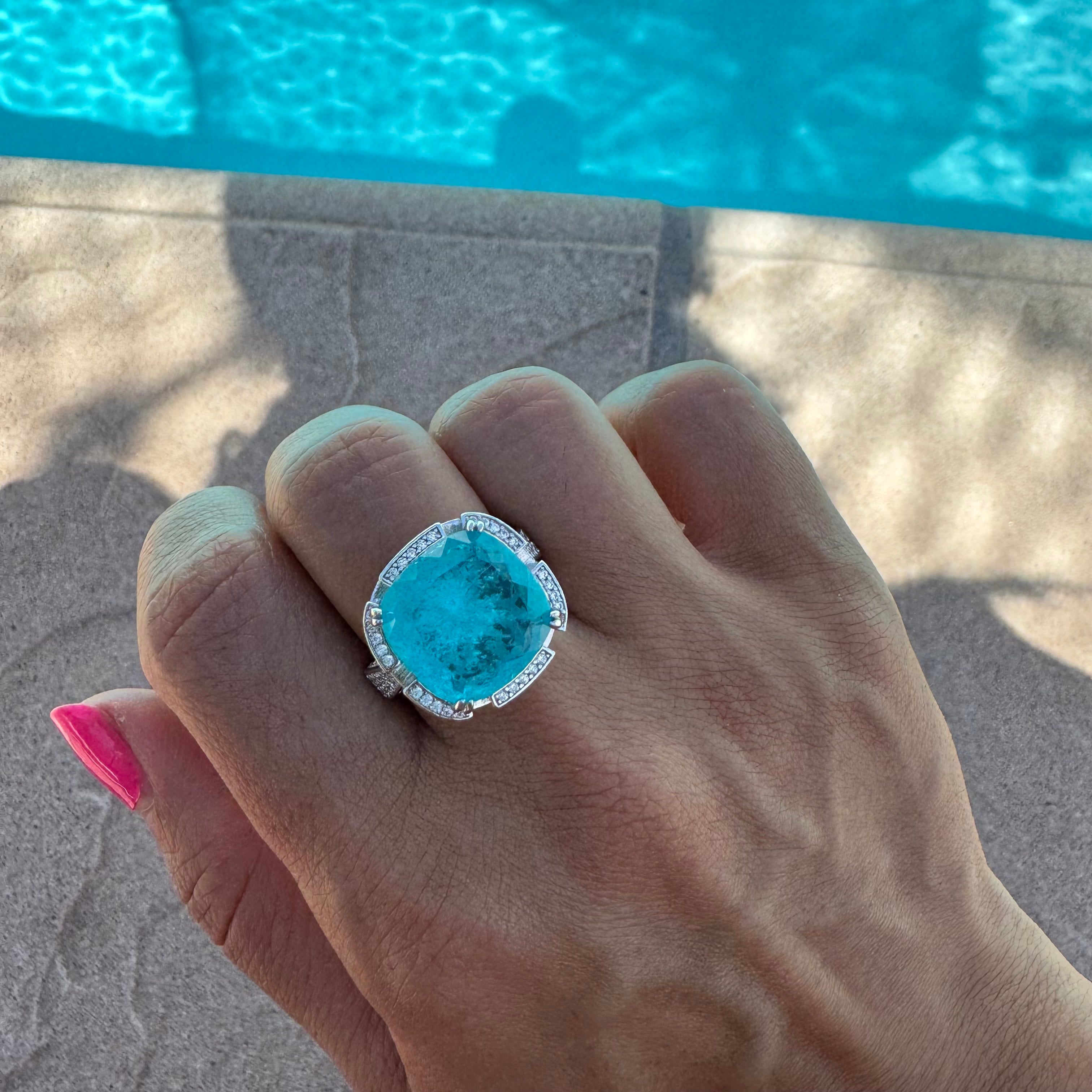 “Bora Bora” sterling silver cushion cut paraiba statement ring