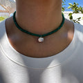 “Jardin” Emerald green beaded moissanite necklace